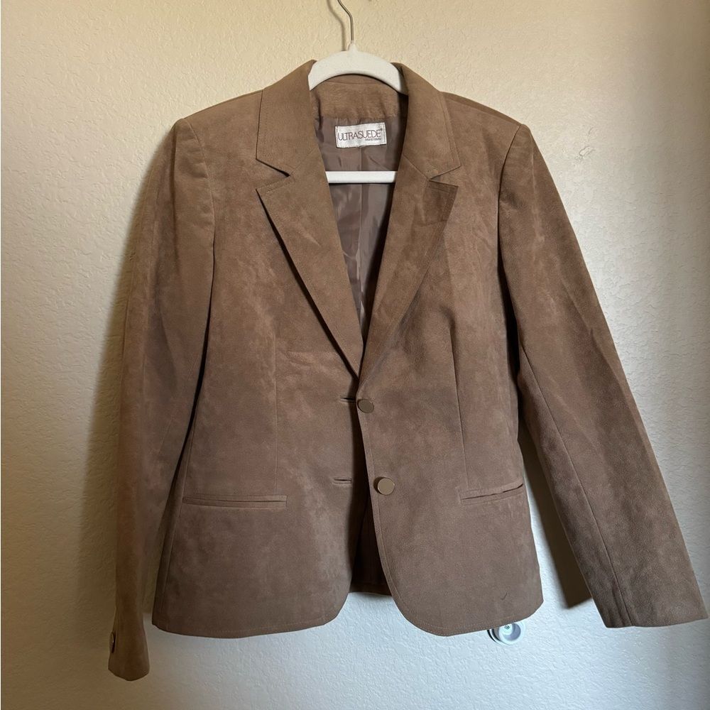 Vintage 70s Suede Leather Blazer Jacket Sz‎ Small in Tan
